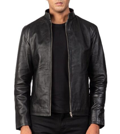 Classic Black Leather Biker Jacket - Alex