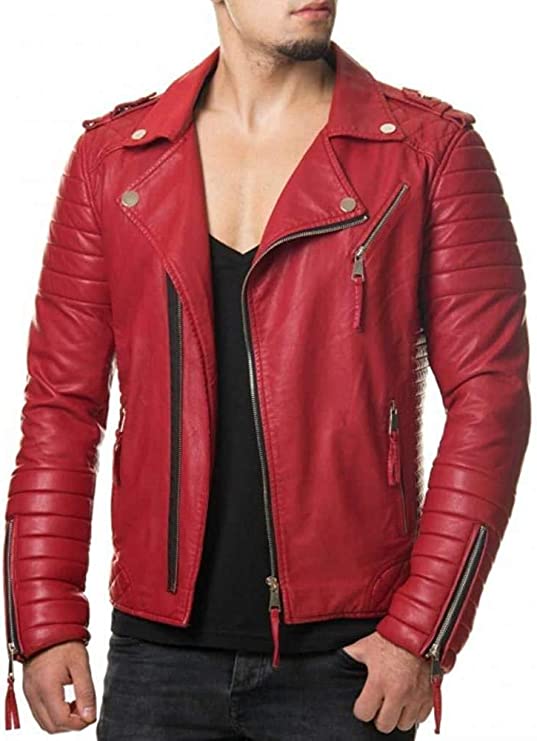 Kay Michael Red Lambskin Diamond Quilted Slim Fit Leather Jacket