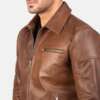 Lavendard Brown Leather Motorcycle Jacket for Men