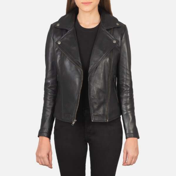 Women's Retro Style Black Leather Biker Jacket