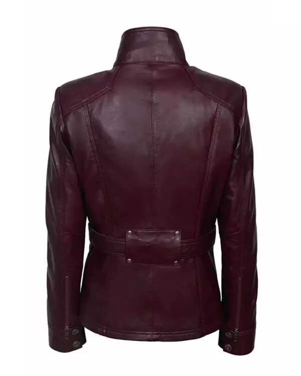 Sleek and Stylish: Women's Military Style Cherry Plum Slim Fit Leather Jacket