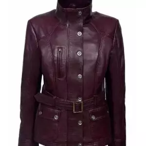 Sleek and Stylish: Women's Military Style Cherry Plum Slim Fit Leather Jacket