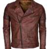 Stylish Men's Genuine Sheepskin Leather Jacket Distressed Brown Brando Biker Design