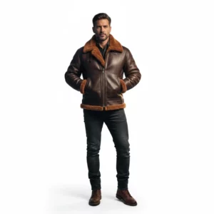 Men's RAF B3 Aviator Brown Bomber Jacket Real Shearling Sheepskin Leather